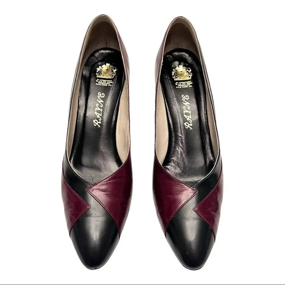 Rayne London Rare 80’s Vintage Custom Wine Red & Black Leather Pumps Size 8.5 AA - Picture 2 of 13